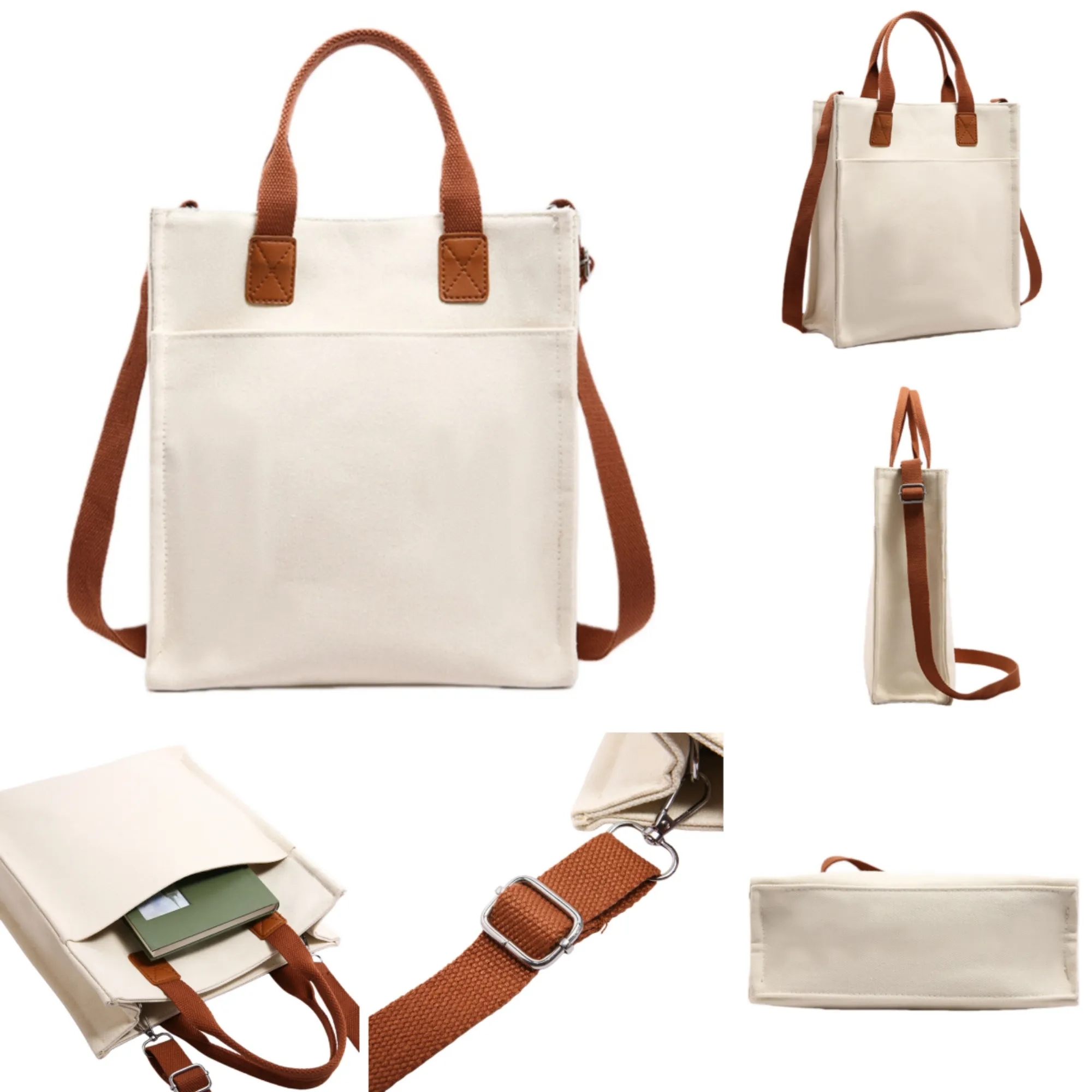 Womens Canvas Tote Crossbody Shoulder Bag 5