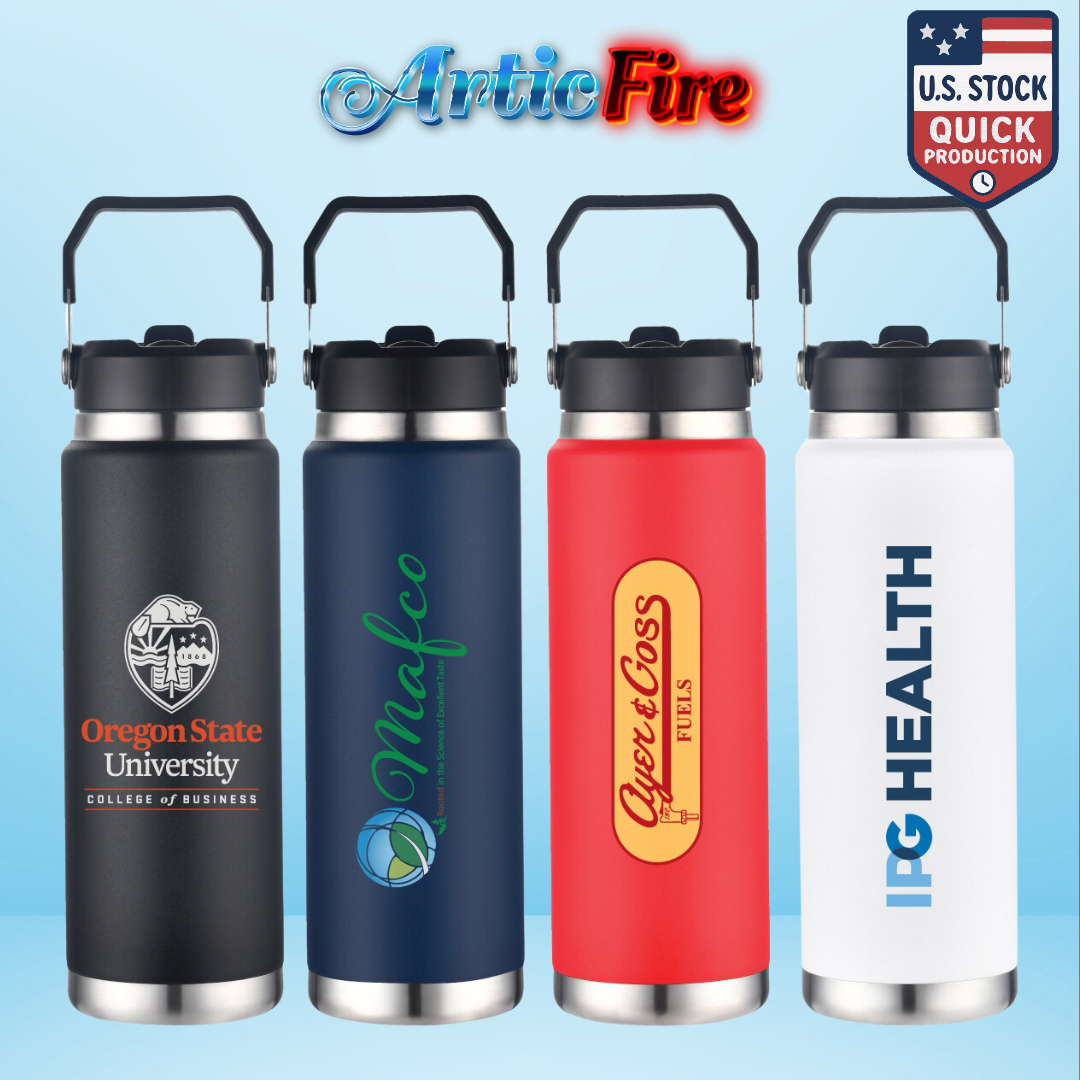 ArticFire 30oz Stainless Steel Vacuum Bottle with Carry Handle and Straw 2