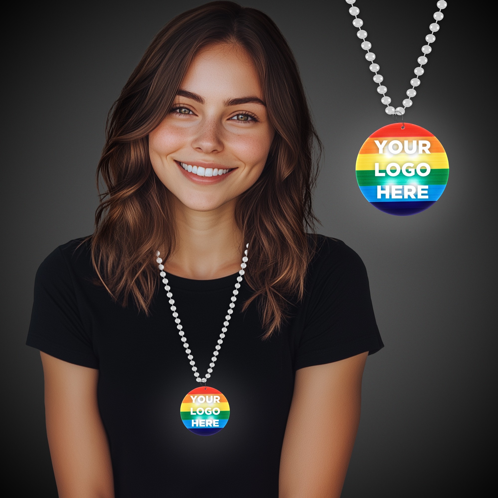 Rainbow Pride Light Up Round Medallion (Pad Print)