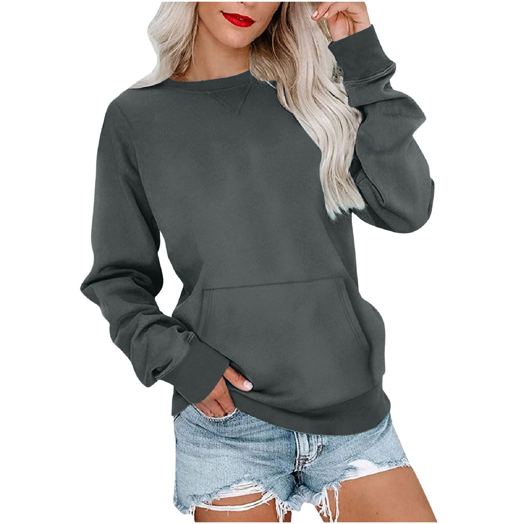 Casual Womens Sweatshirts Crewneck Long Sleeve Tops, custom hoodie or sweatshirt with logo imprint 16