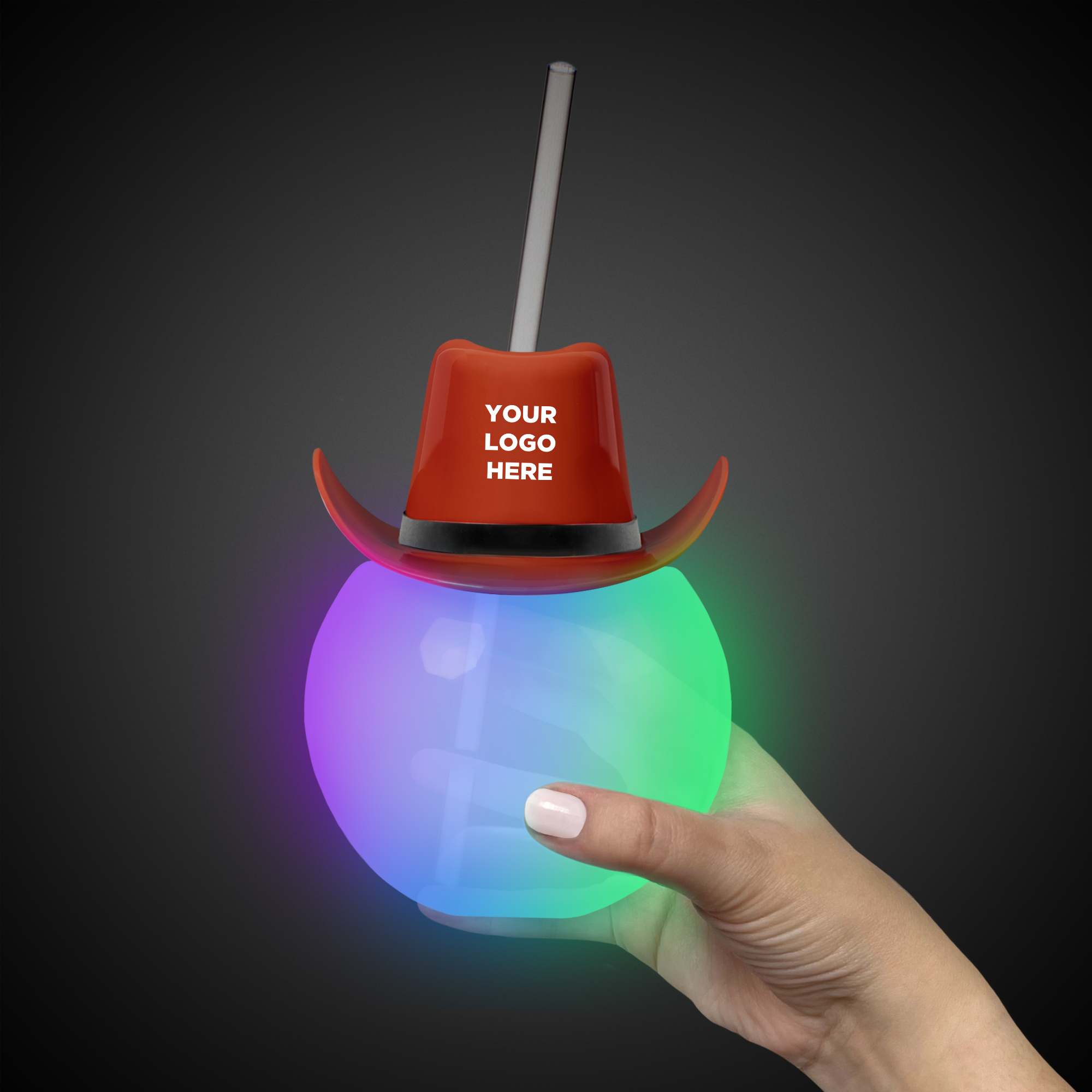 20oz Multicolor LED Ball Tumbler with Straw and Brown Hat(hat not assembled)