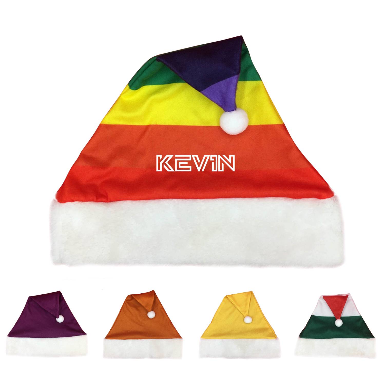 Rainbow Velvet Santa Hat w/ White Plush Trim 1