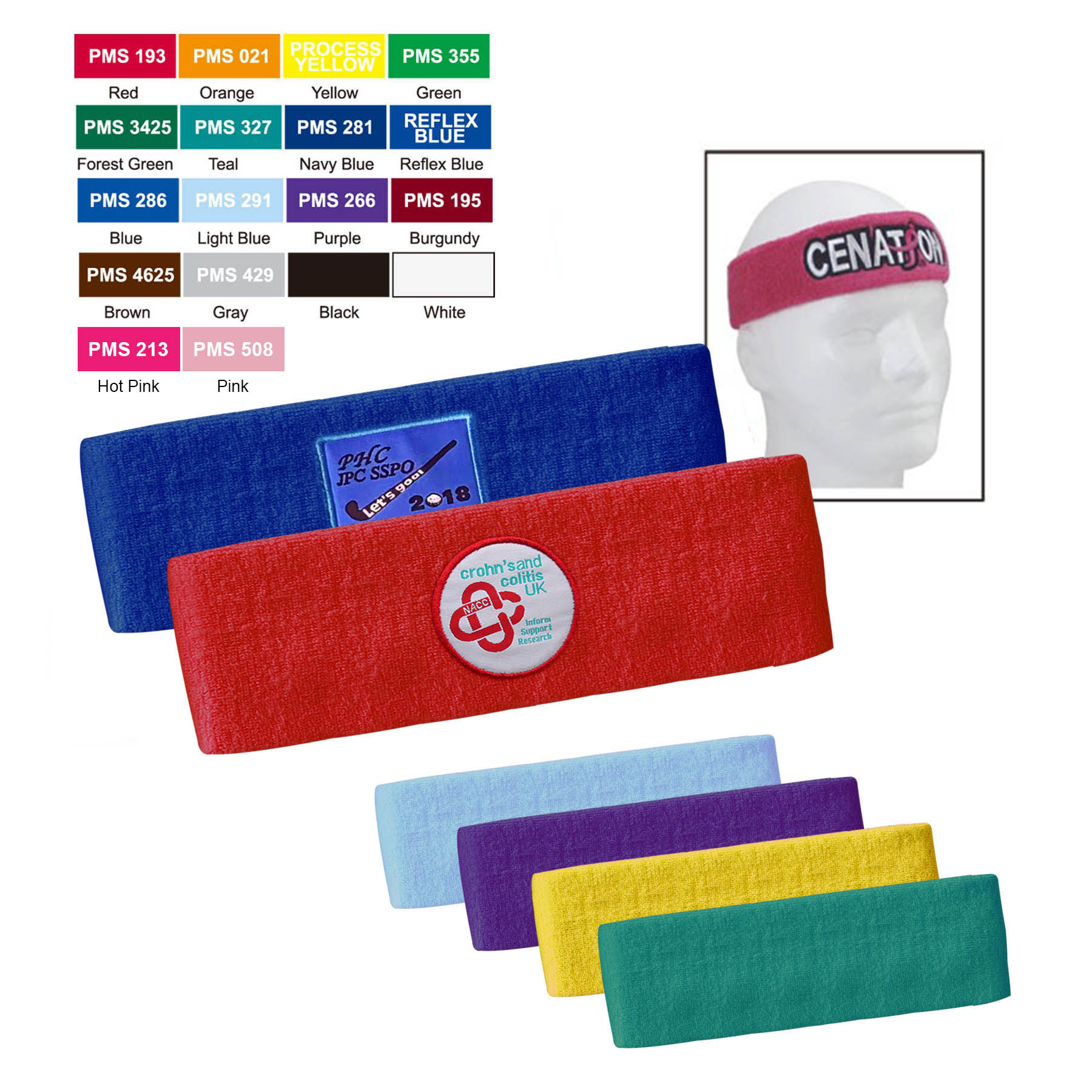 Free Shipping Soft cotton/polyester Terry Cloth Sport Headband ( Sewn Applique ) 12