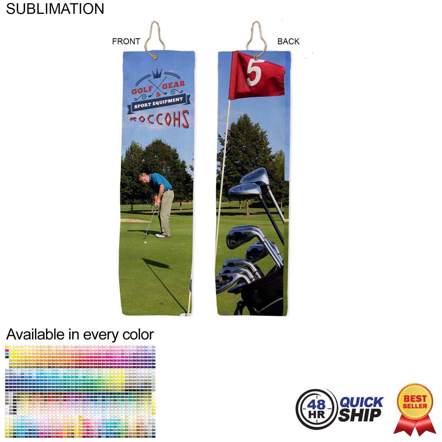 48 Hr Quick Ship - Plush Velour Terry Cotton blend Golf Towel, Finished size 5x18, Trifold 3