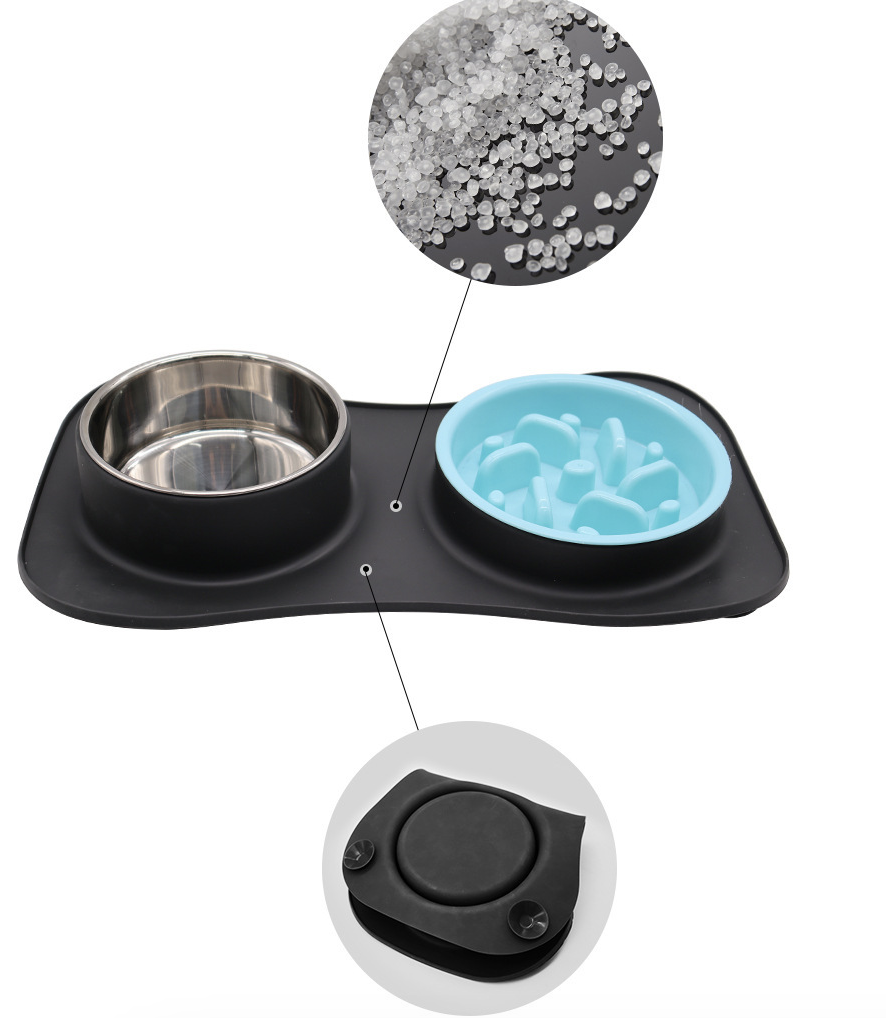 3 in 1 Stainless Steel Food and Water Bowls with Non-Spill and Skid Silicone Mat 8