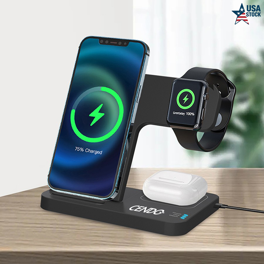 3-in-1 Foldable 15W Fast Wireless Charging Stand for Phone, Apple Watch & AirPods 2