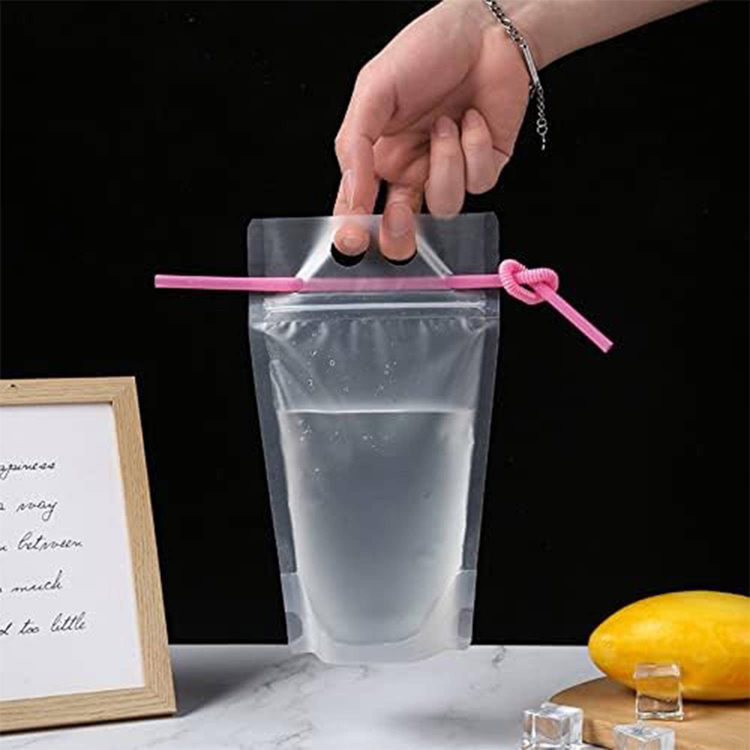 25oz Hand-held Closable Zipper Drinking Pouches With Straw 5