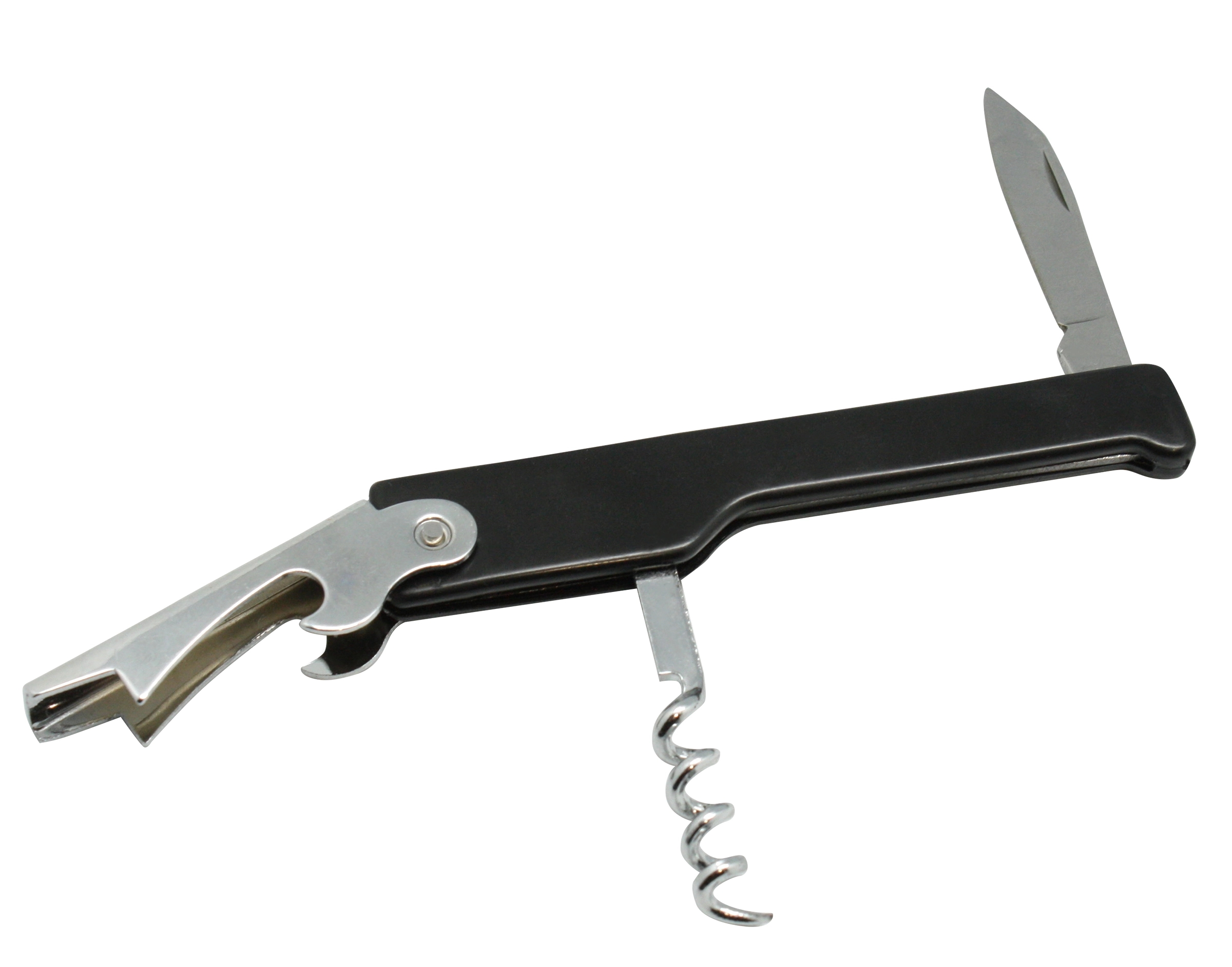 Metal Wine Opener with Corkscrew, Knife, and Plastic Handle 4