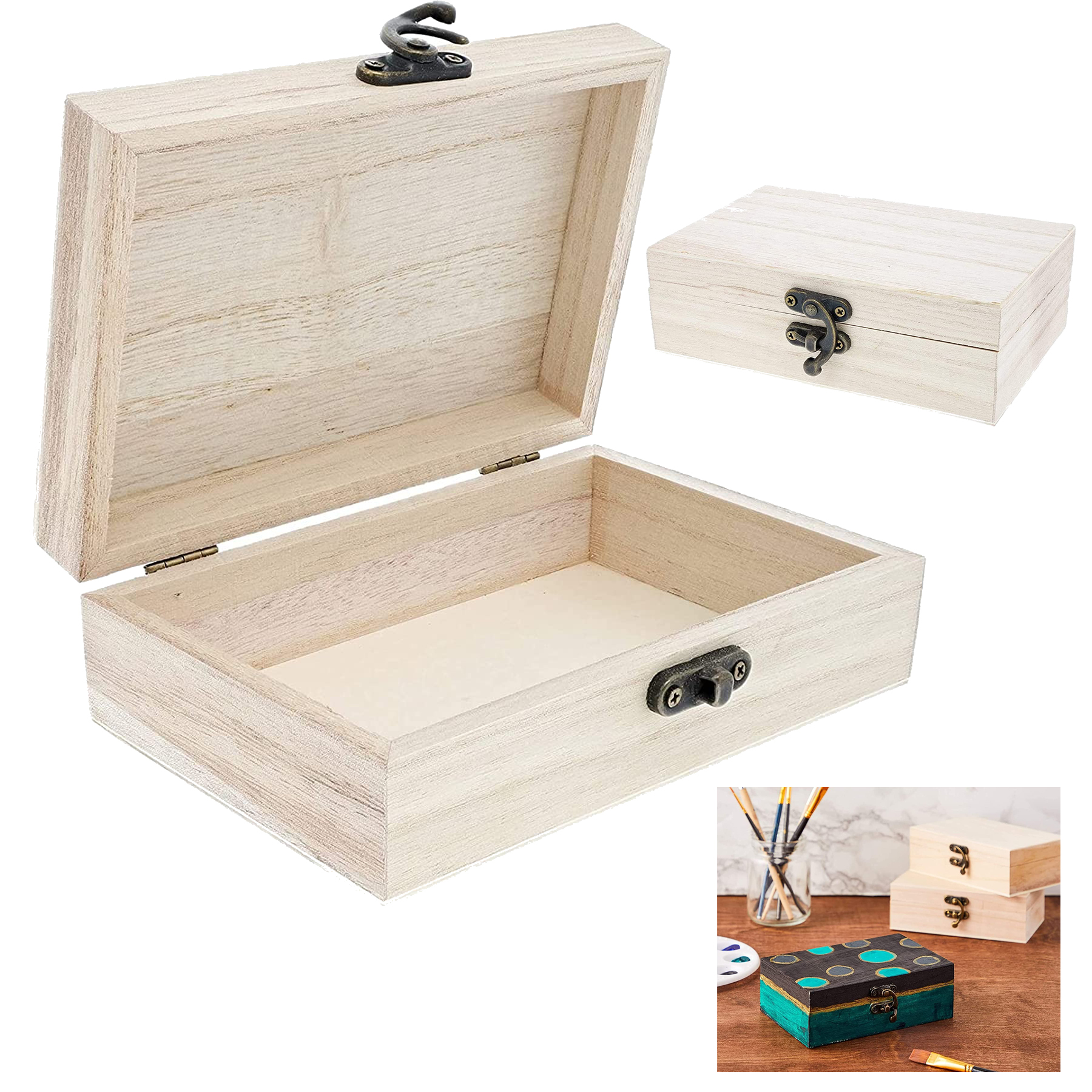 5.9 x 3.9 x 1.97 Inches Unfinished Wooden Jewelry Box