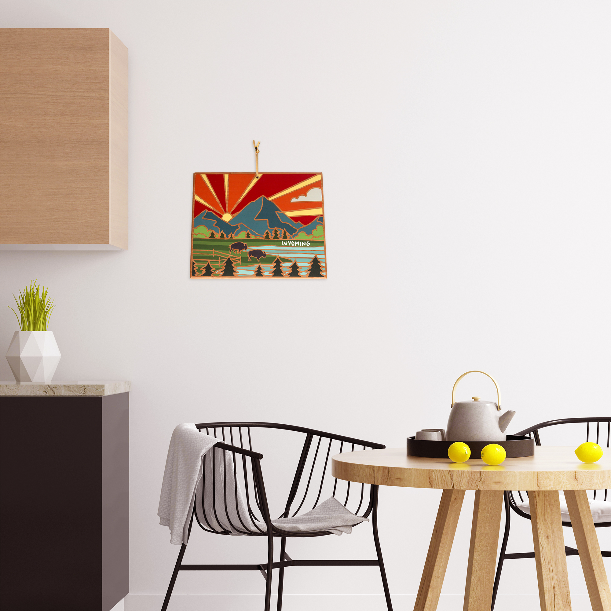 Wyoming State Shaped Serving and Cutting Board with Artwork by Summer Stokes 2