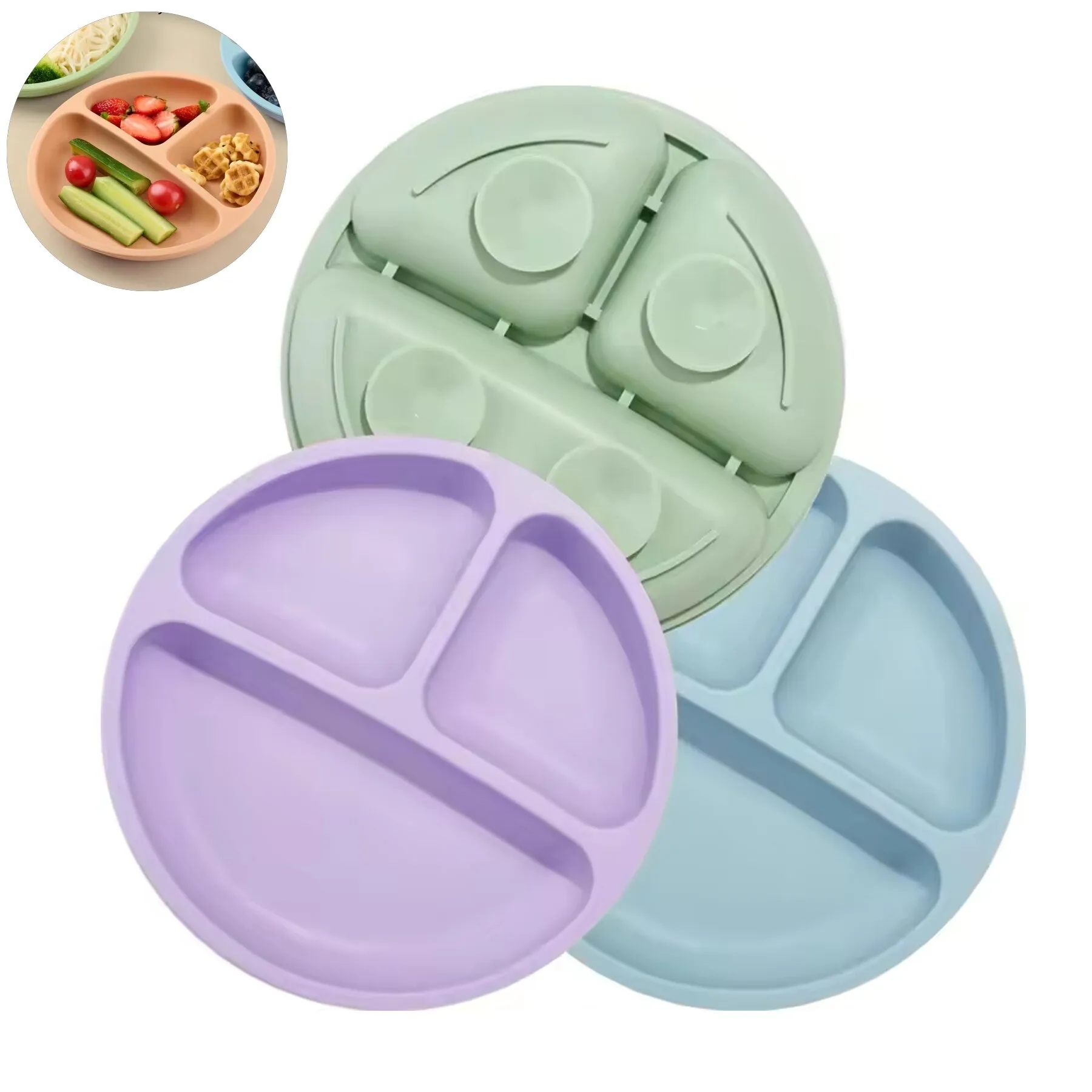 Round Silicone Suction Plate With Lid 2