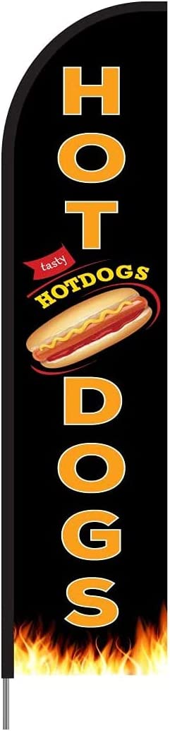 Hot Dogs Sign Banner Feather Flag, Complete Pole Kit for Outdoor Advertising Store Display, 15ft 2