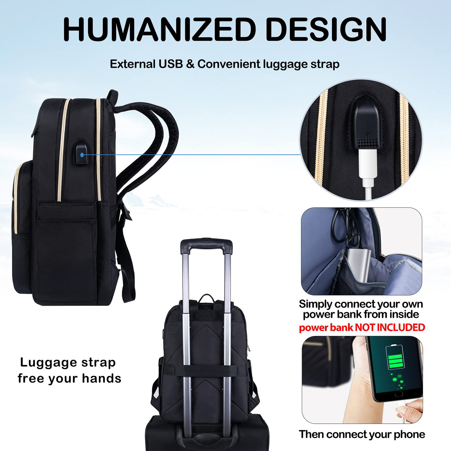 Oxford Waterproof Travel Backpack With Usb Charging Port 3