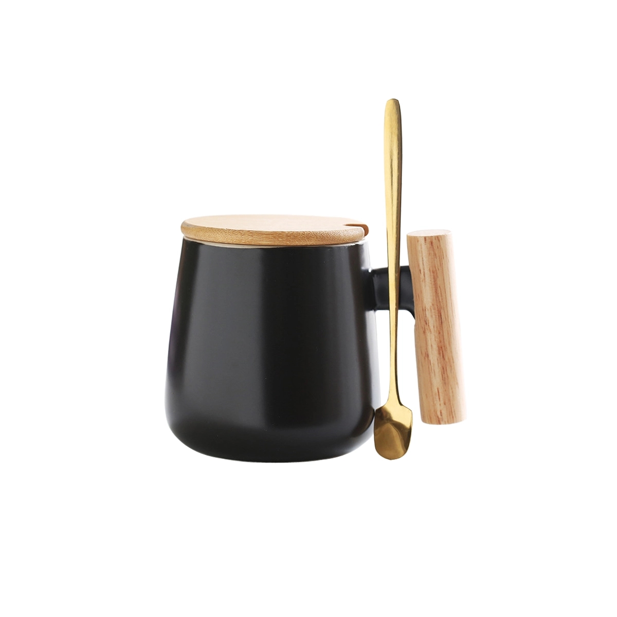 12 Oz Ceramic Mug with Wood Lid and Spoon 3