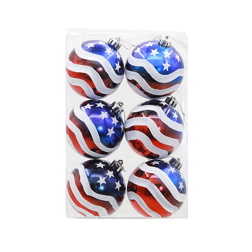 Christmas Tree 6pcs 8cm USA Flag Colored Balls