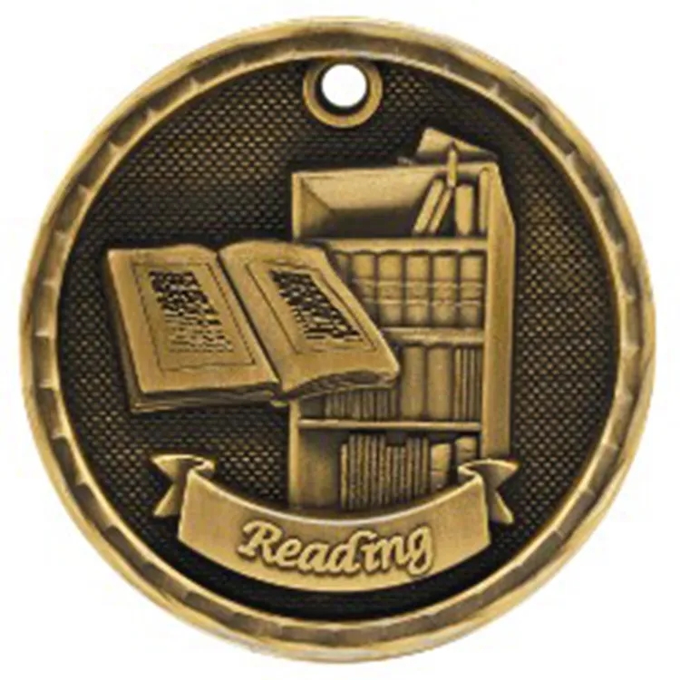 2" Antique Finish 3D Reading Medal 2