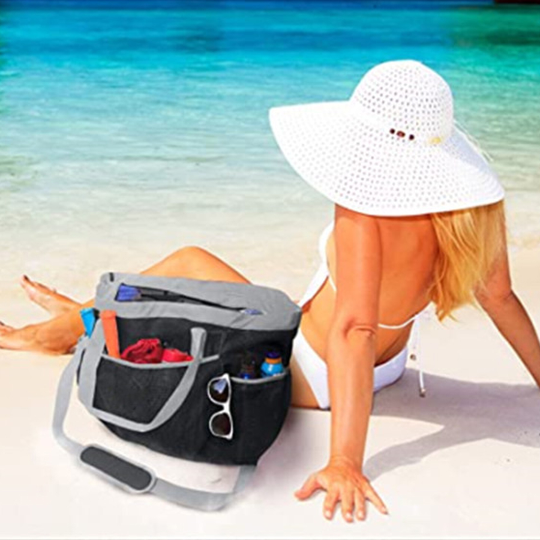 nylon Mesh Beach crossbody Bag with Zipper 2