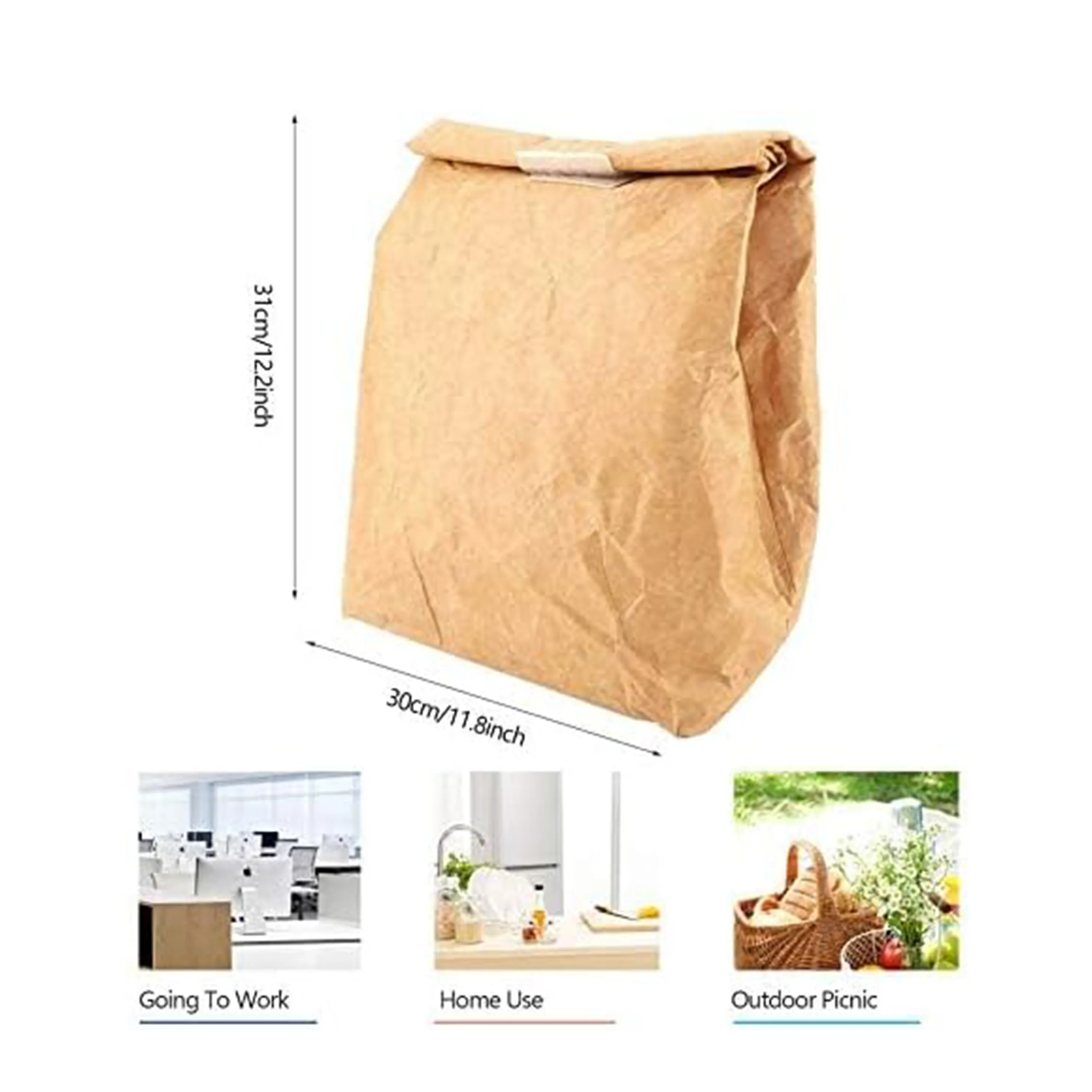 Insulated Brown Paper Lunch Bag Reusable 2