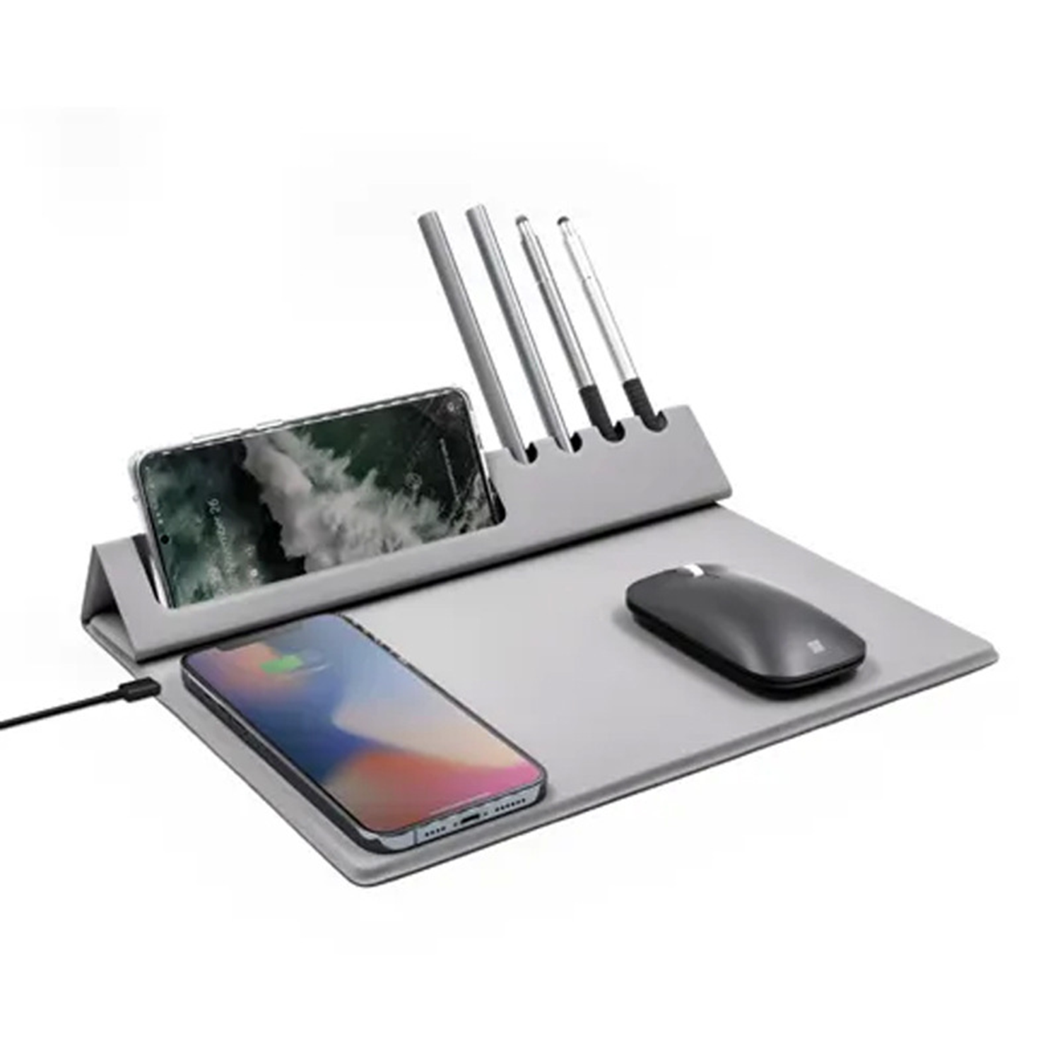 Wireless Charging PU Leather Pen Holder Mouse Pad 1