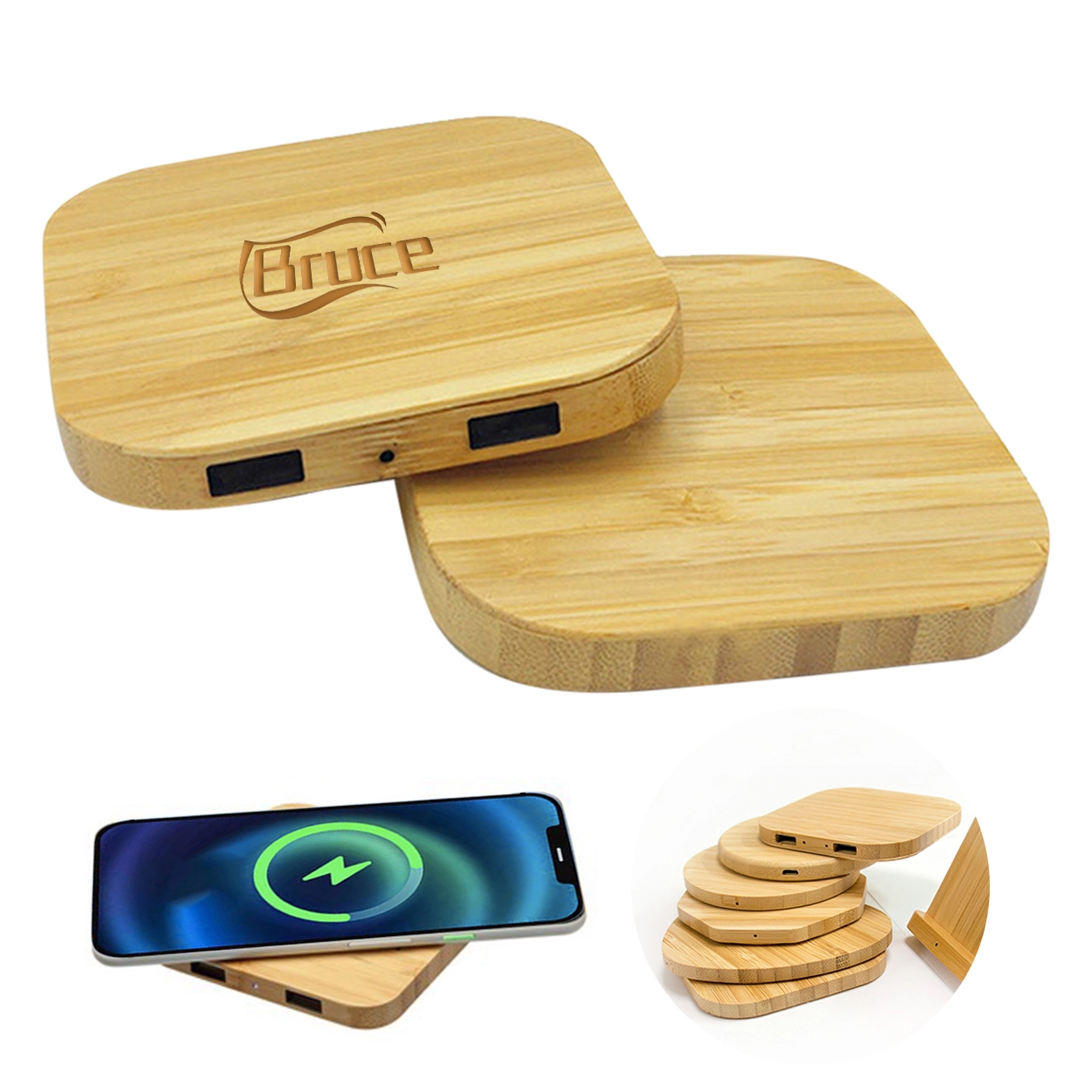 Panda Bamboo 5W Wireless Charger With Dual Usb Ports 2