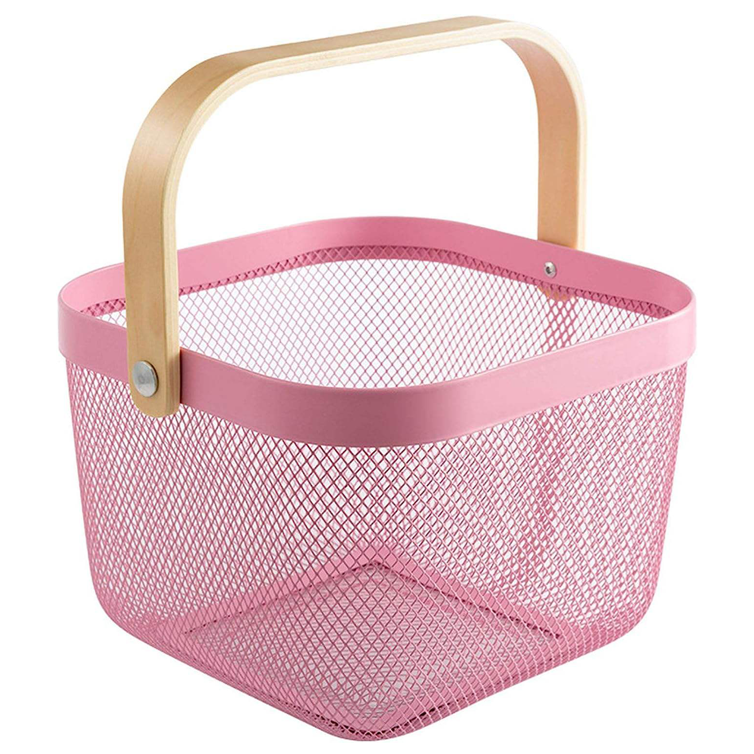 Multi Functional Wooden Handle Mesh Metal Storage Basket 12