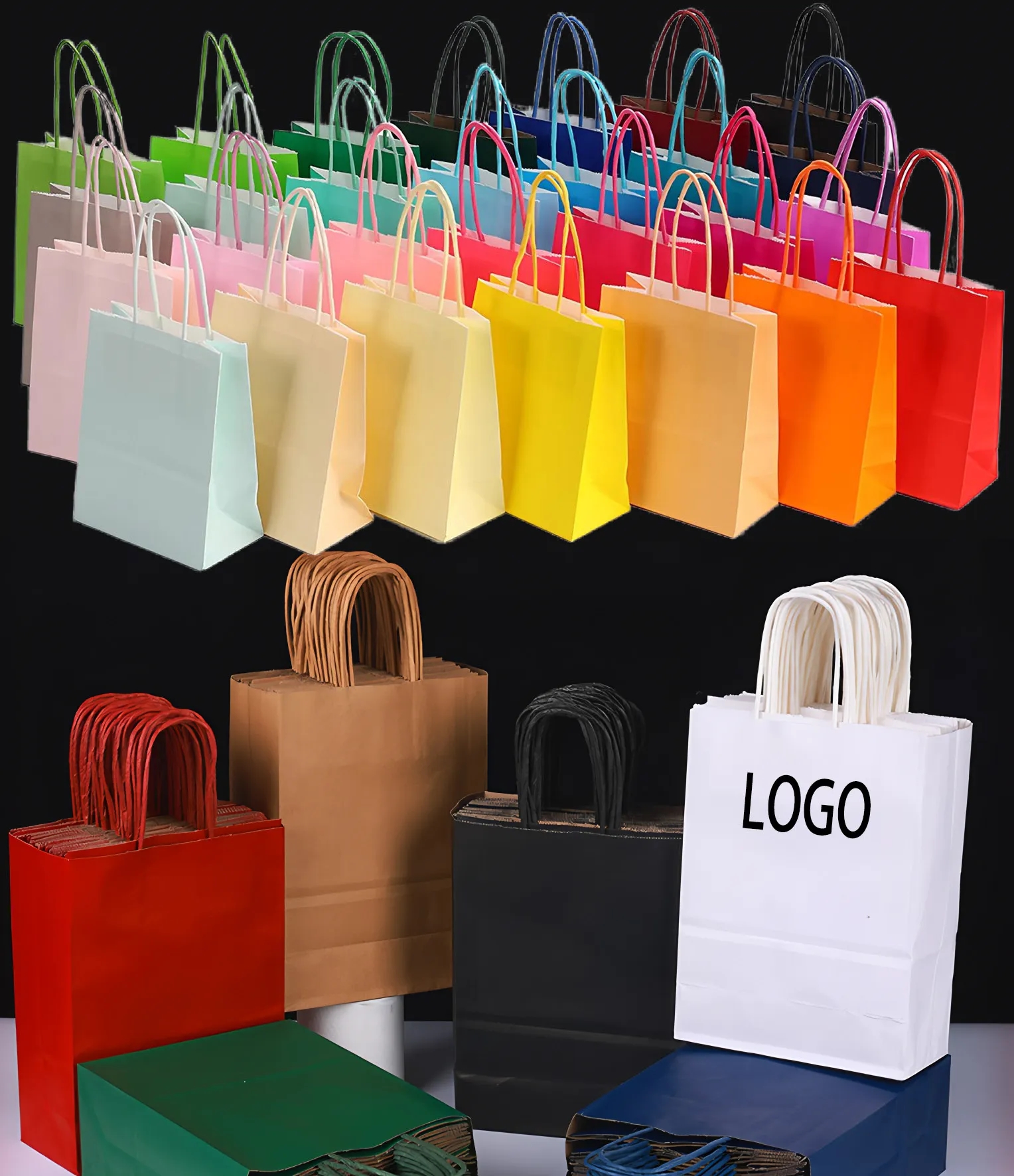 Custom Colorful Kraft Gift Bags with Handles Bulk Wholesale for Wedding Party Favors 1
