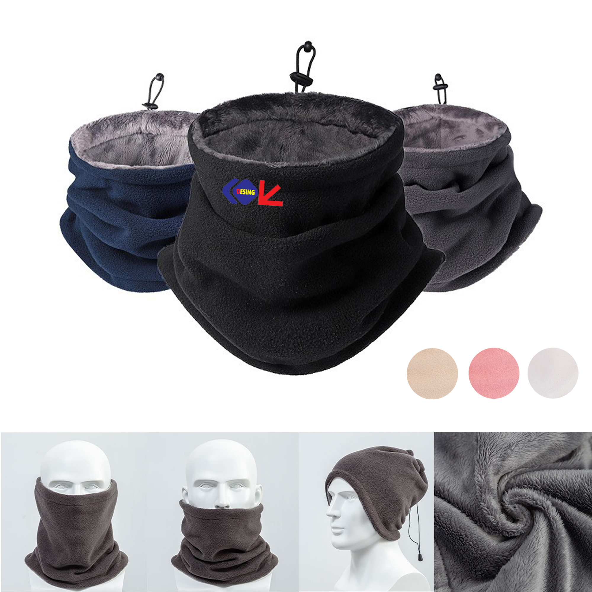 Adjustable Fleece Neck Warmer with Drawstring 4