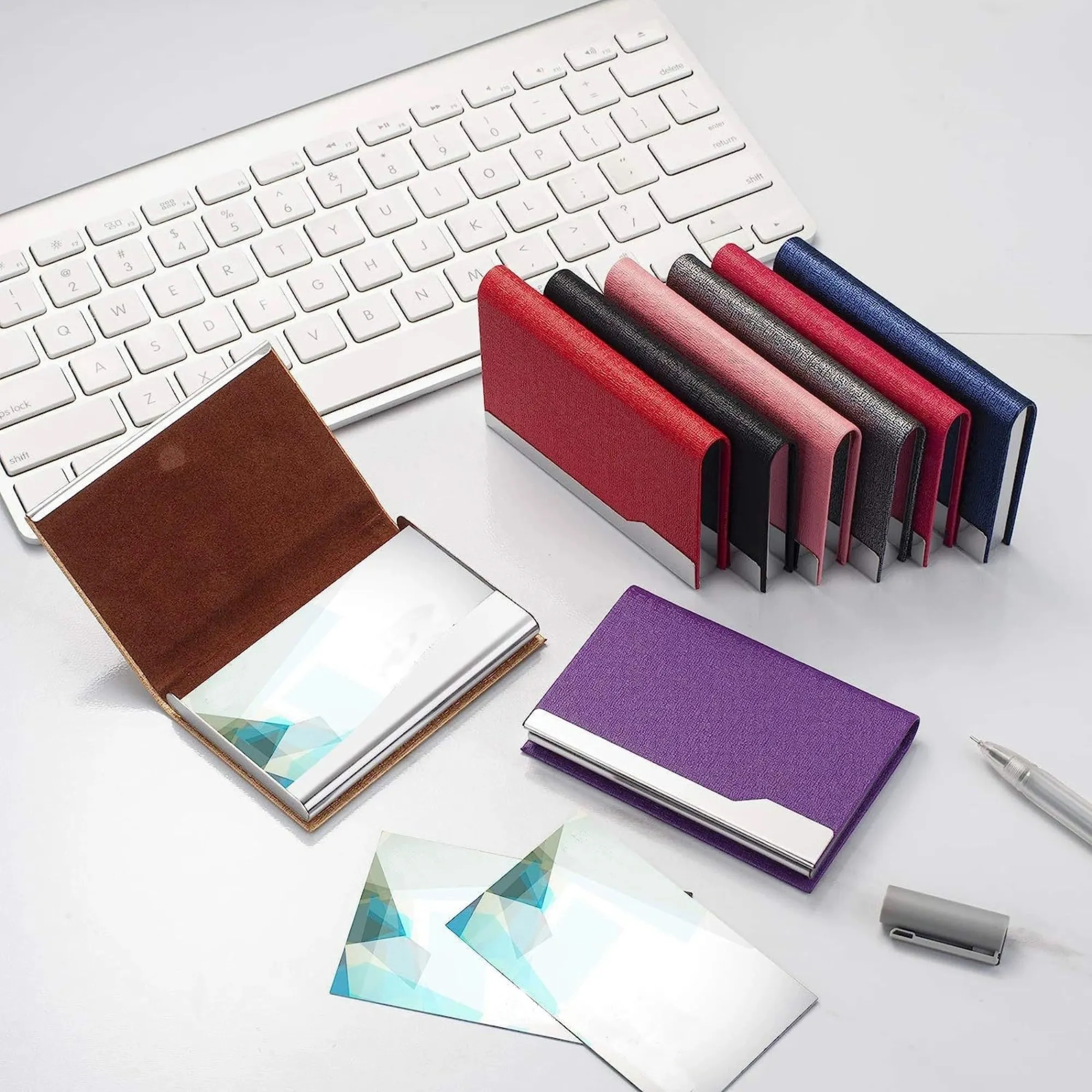 Customized PU Leather Metal Business Card Holder 7