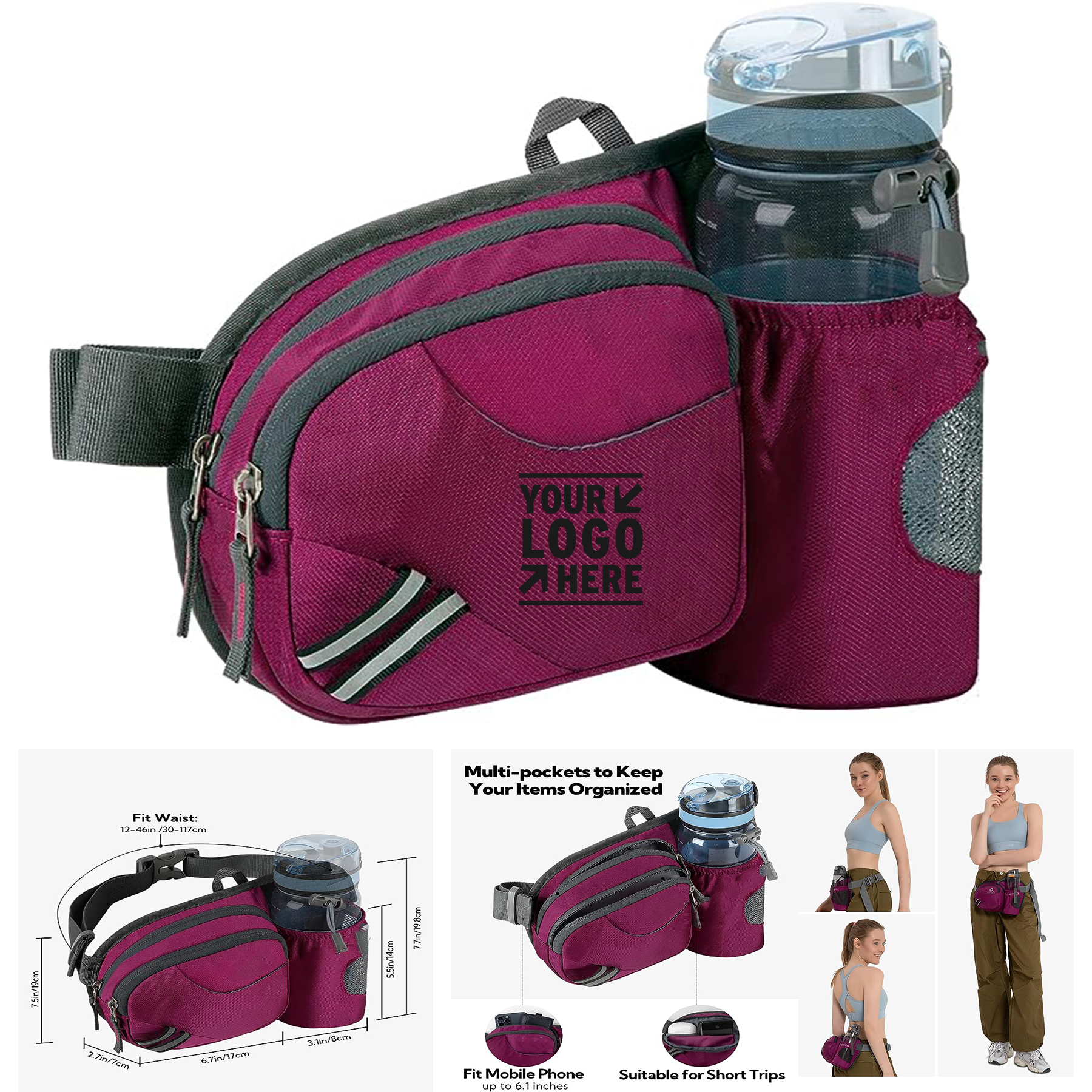 Fit All Phone Men Women Hiking Waist Bag Fanny Pack With Water Bottle Holder    2
