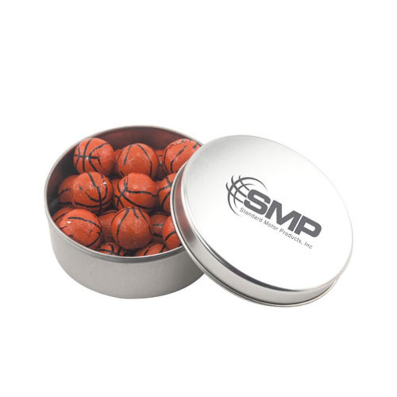 Round Tin with Chocolate Basketballs 1