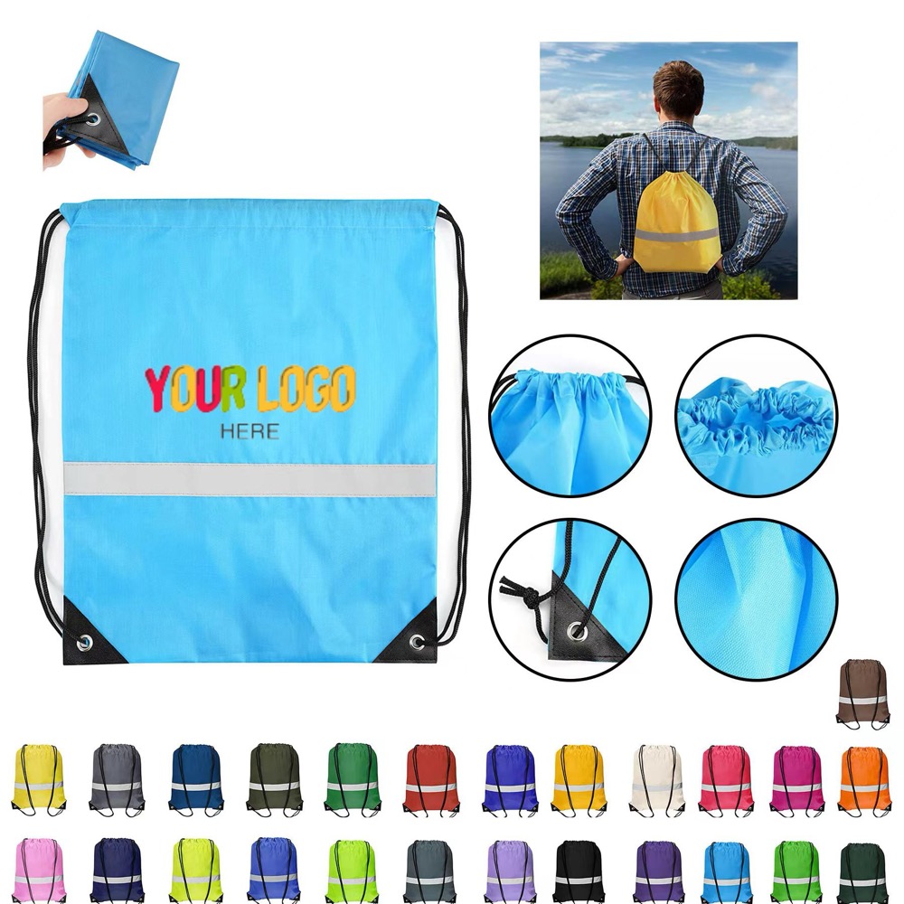 Foldable Drawstring Backpack With Reflective Line 2