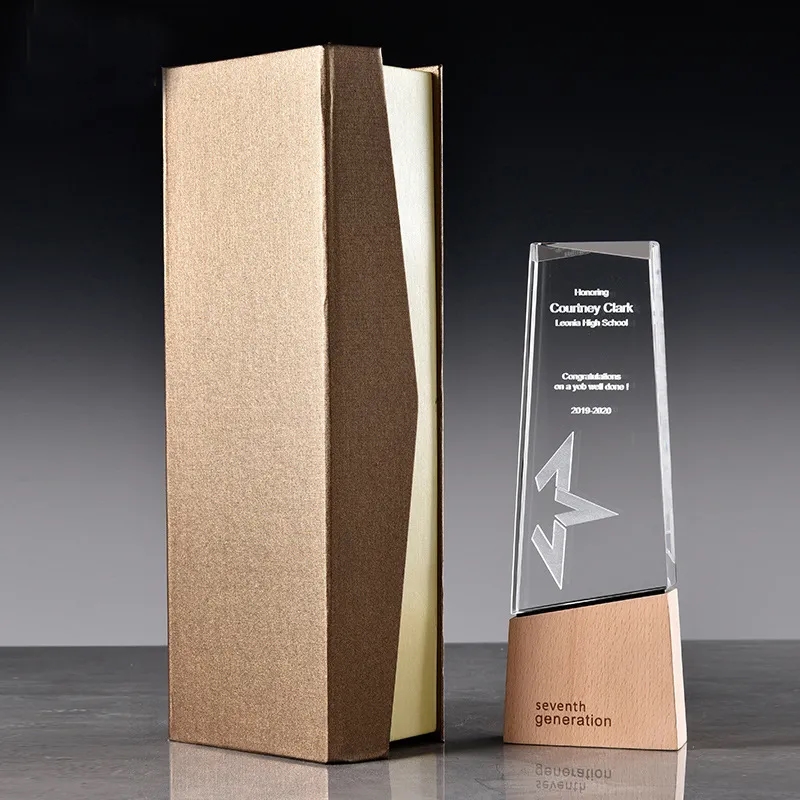 OPTIC CRYSTAL TROPHY WITH WOOD BASE 5
