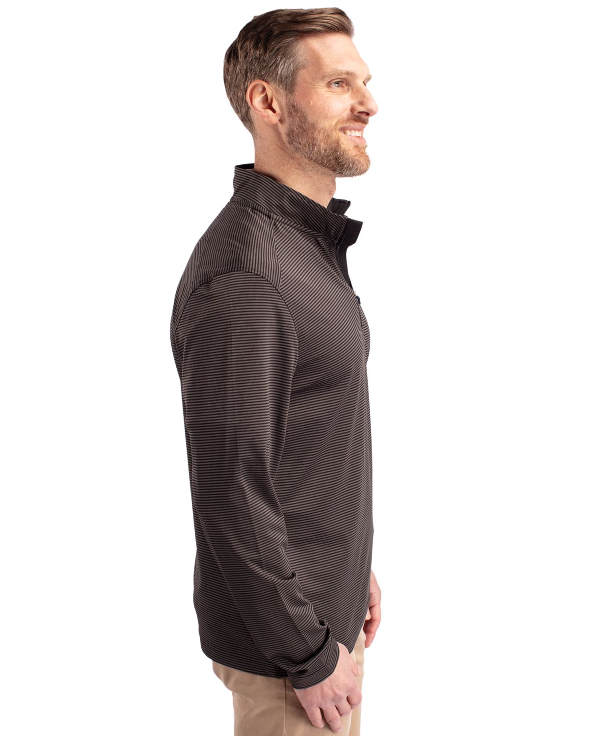 Cutter & Buck Virtue Recycled Micro Stripe Featherlight Pique Mens Quarter Zip Pullover 10