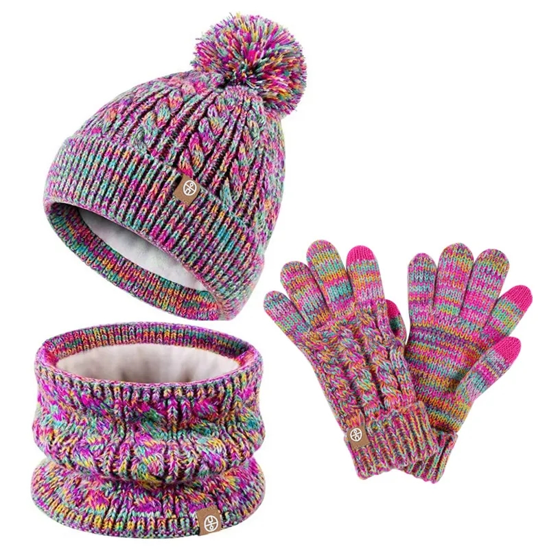 Children Hairball hat, scarf and gloves three-piece set 1