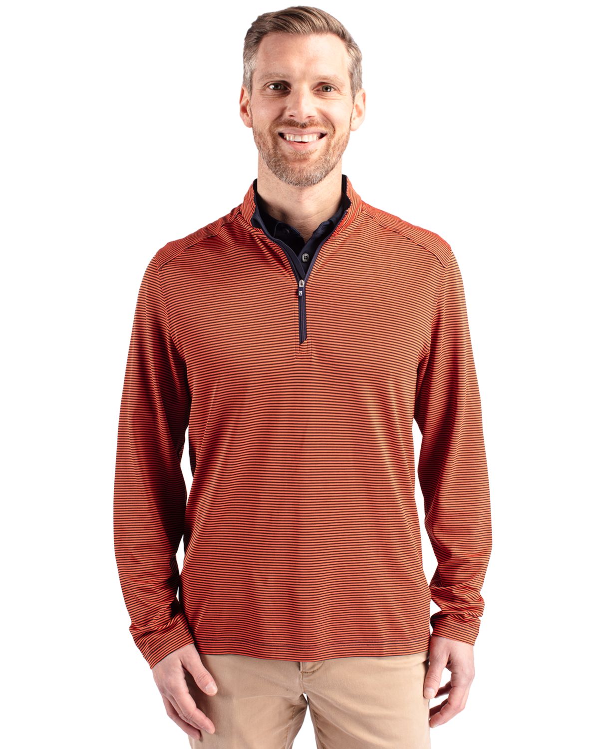 Cutter & Buck Virtue Recycled Micro Stripe Featherlight Pique Mens Quarter Zip Pullover 11
