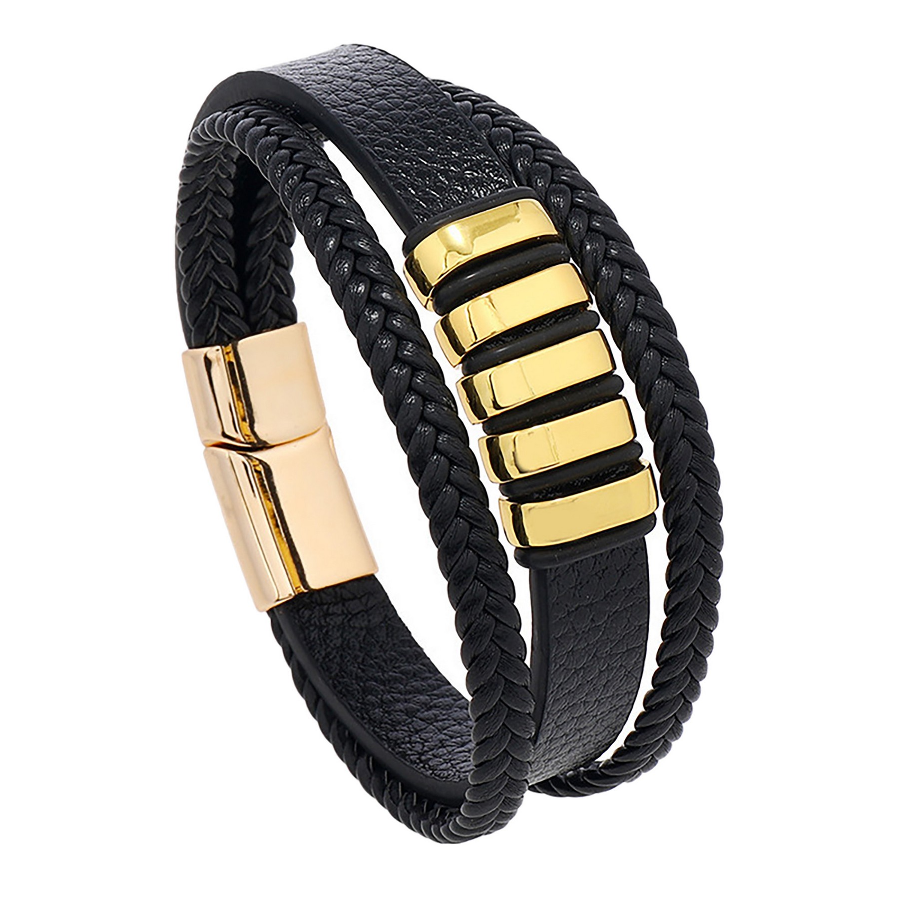 Stainless Steel Leather Cord Magnetic Bracelet 7