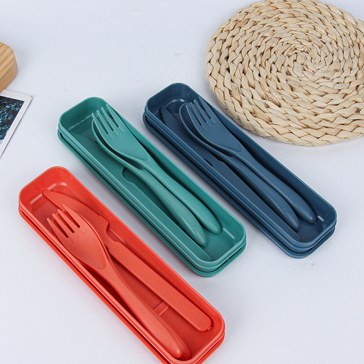 Wheat Straw Spoons Knives Forks Set with Case 5