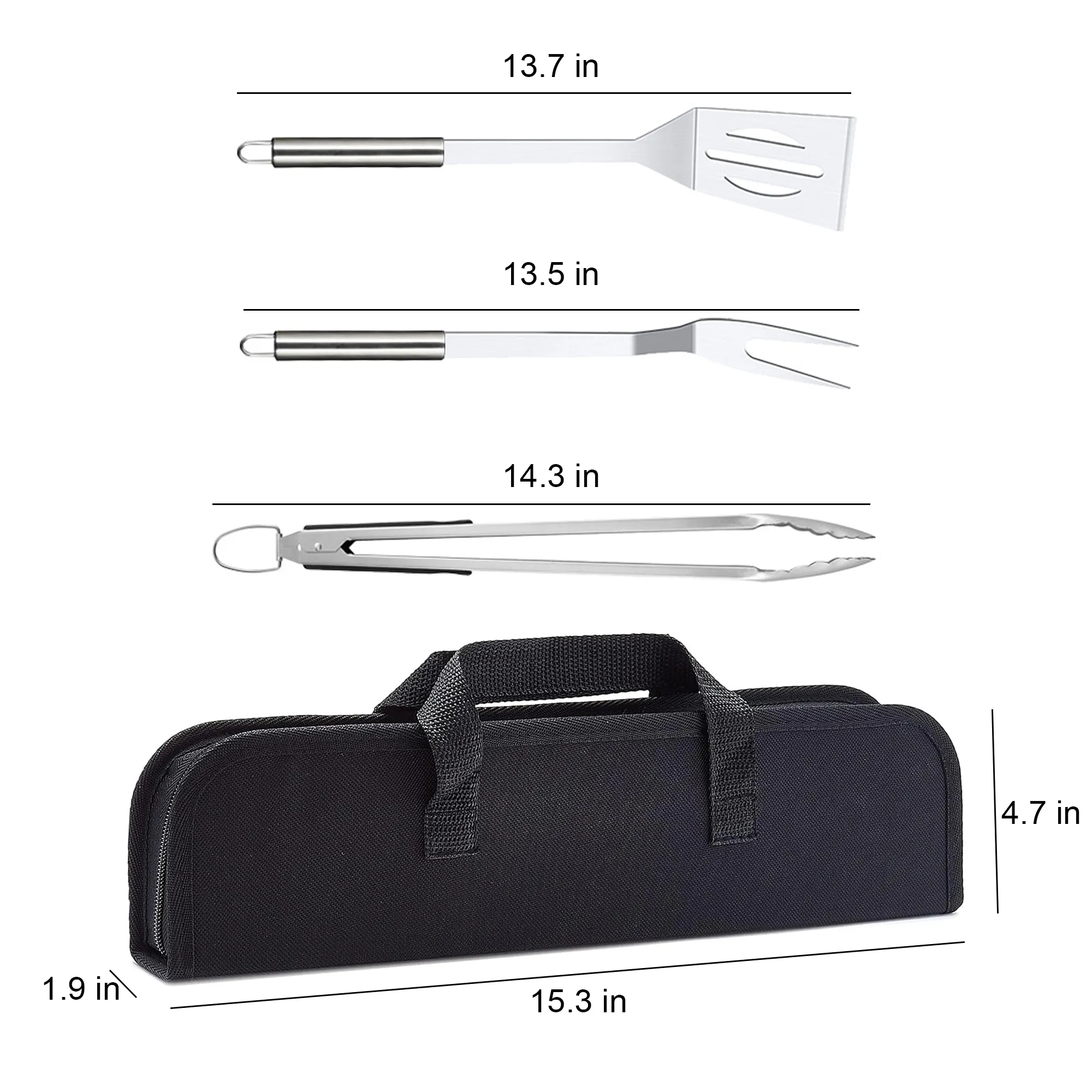 3-Piece Stainless Steel Barbeque Tool with Carry Bag 2
