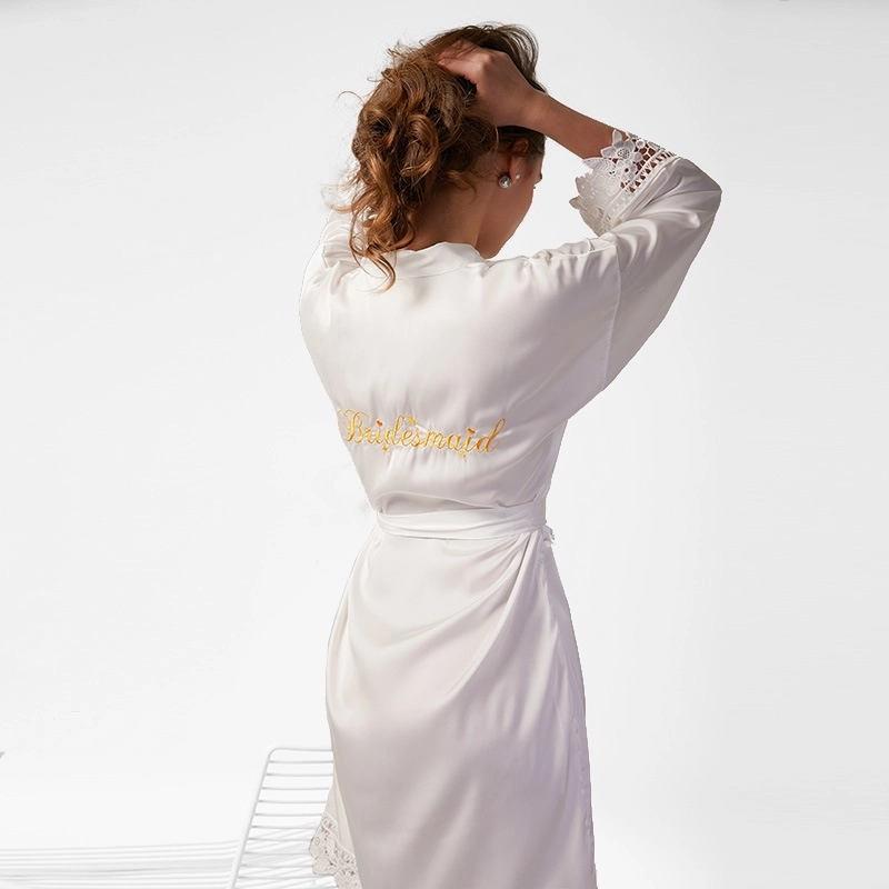 Women's Satin Robe Lace Silk Kimono 11
