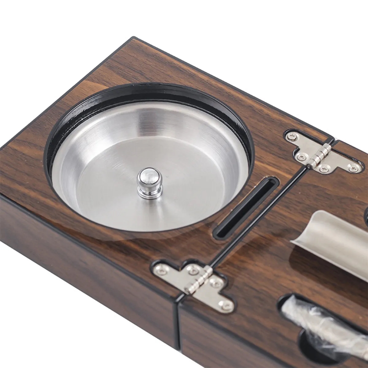 Travel Foldable Cigar Ashtray Stainless Steel Liner Gift Set 2