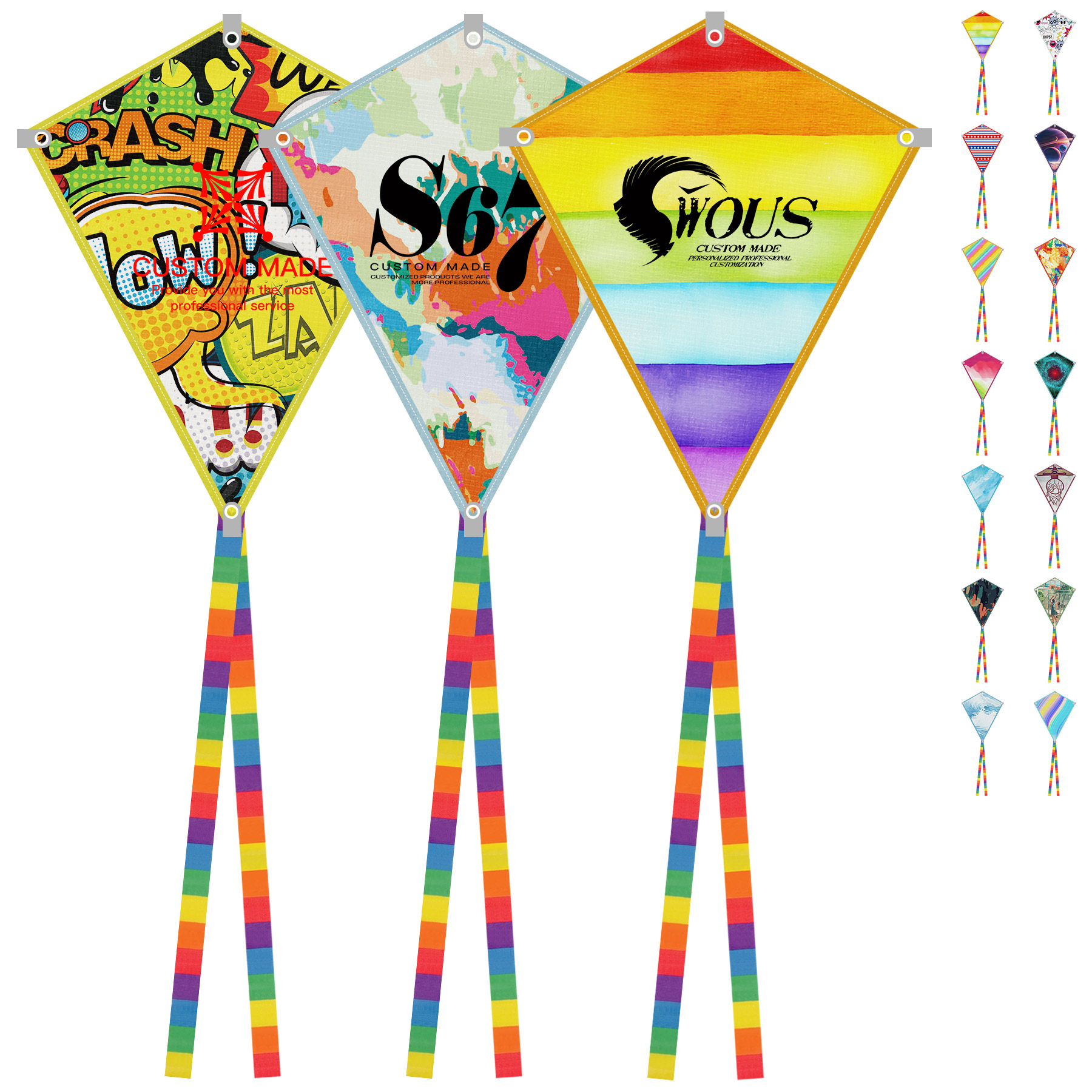 Full Color Polyester Diamond Kite Toy With String Set 13