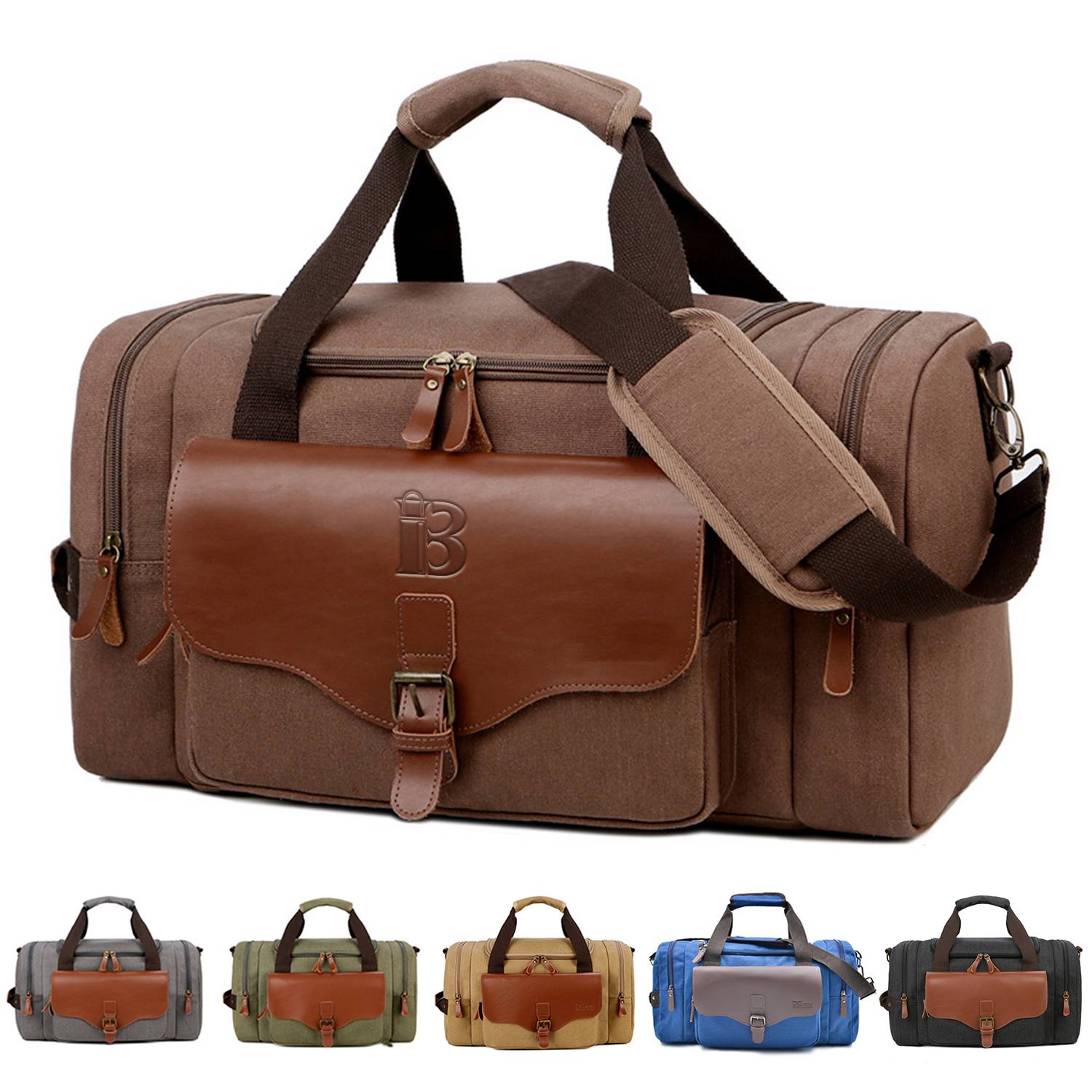 Canvas Large Capacity Leather Travel Duffel Bag 16