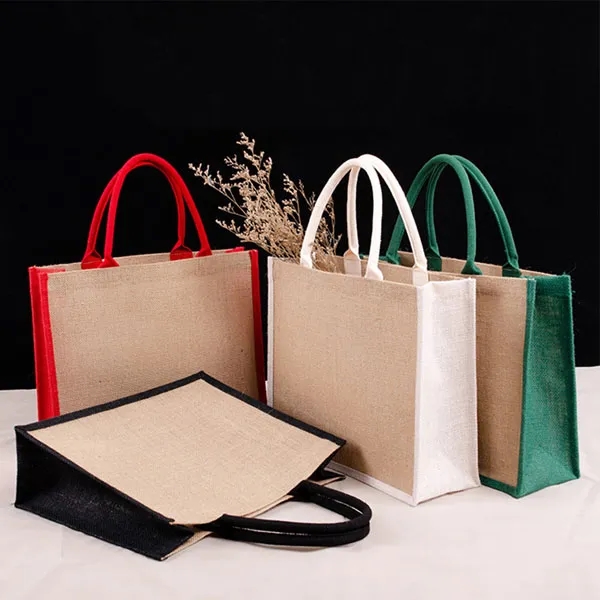Two Tone Gusset Jute Tote Bag 3