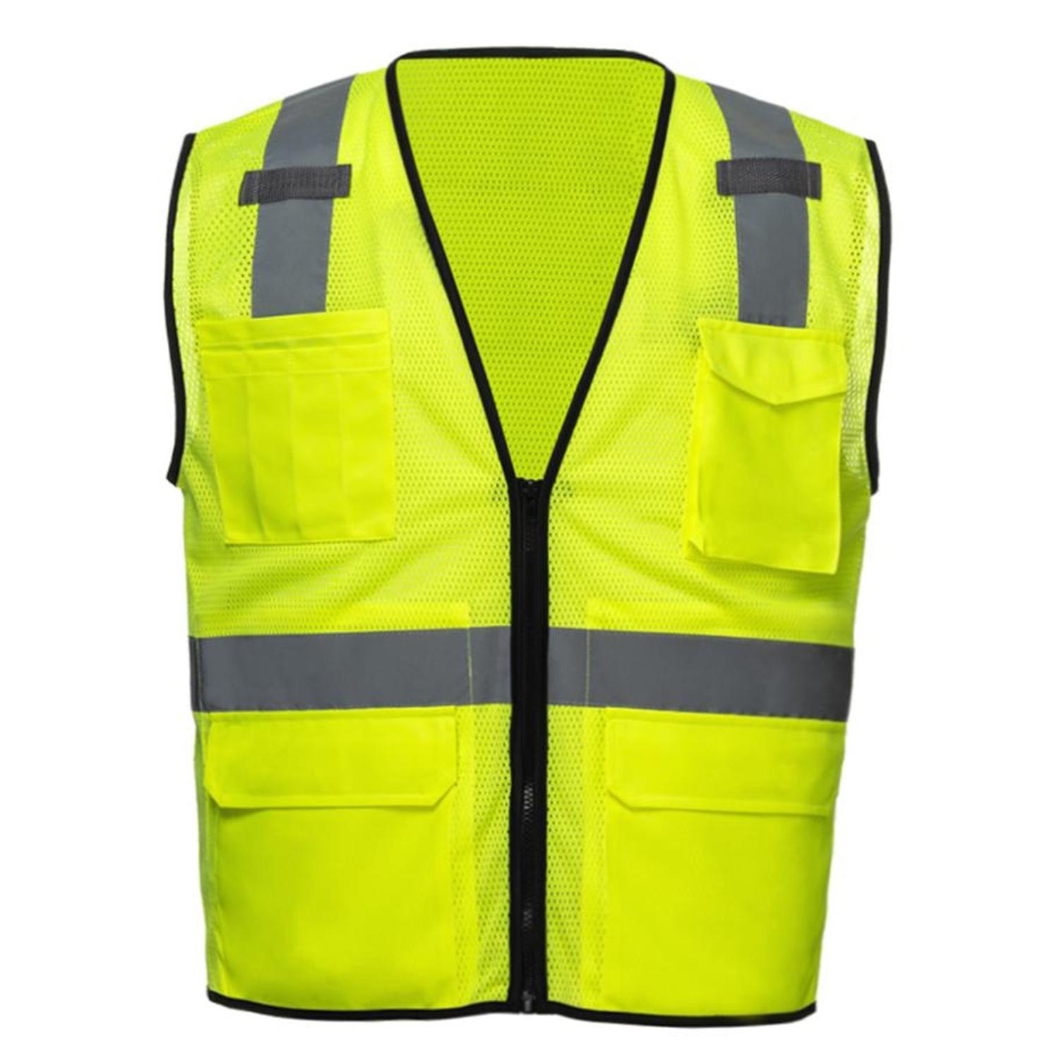 3.8 Oz. Polyester Class 2 Reflective Tape Cross Back Safety Vest With Dual Mic Tab & 4 Pockets 2