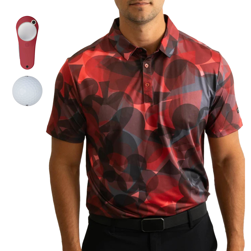 YATTA Golf® Freedom Men's Polo Shirt, Towel, Srixon® Golf Balls & Pitchfix® Icon Divot Tool Gift Set