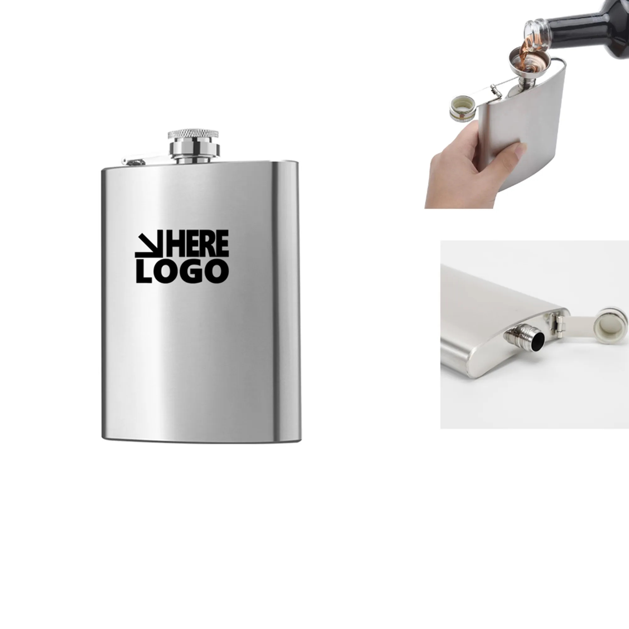 8oz Silver Stainless Steel Flask, custom water bottle with logo imprint 4