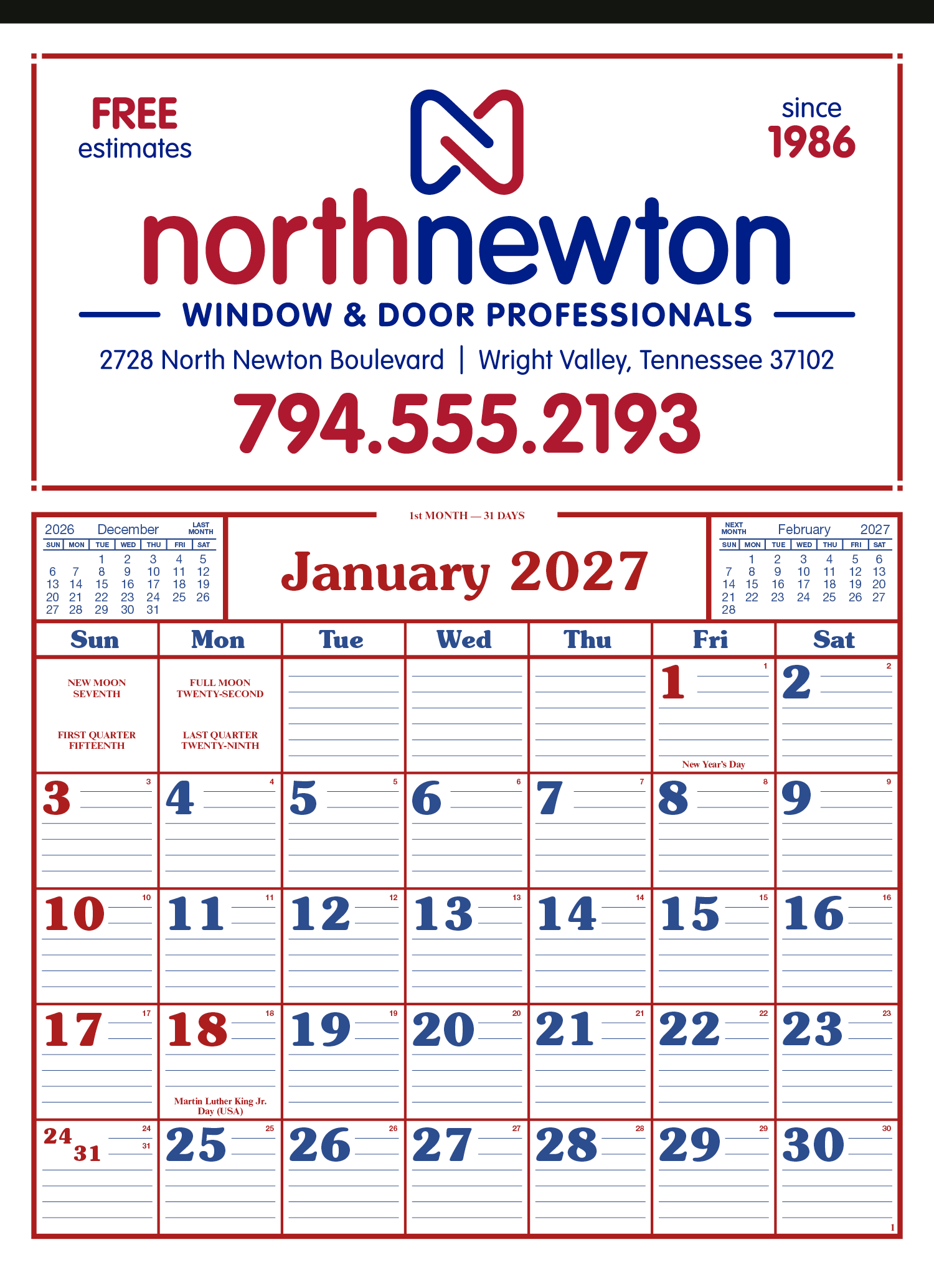 Skinner & Kennedy® Commercial 12-Sheet Calendar 15