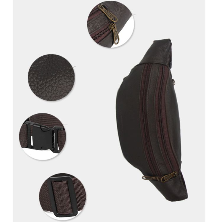 Leather Fanny Pack for Men & Women Multi-Pockets Waist Belt Bag 3