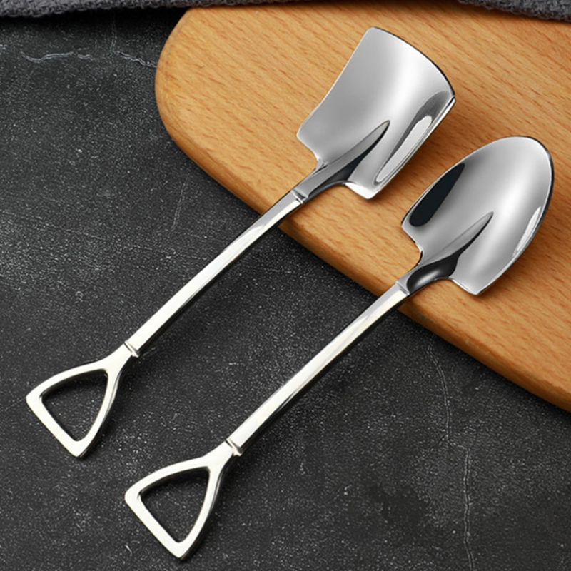 Creative 410 Stainless Steel Shovel Shaped coffe Ice cream Dessert Spoon 2