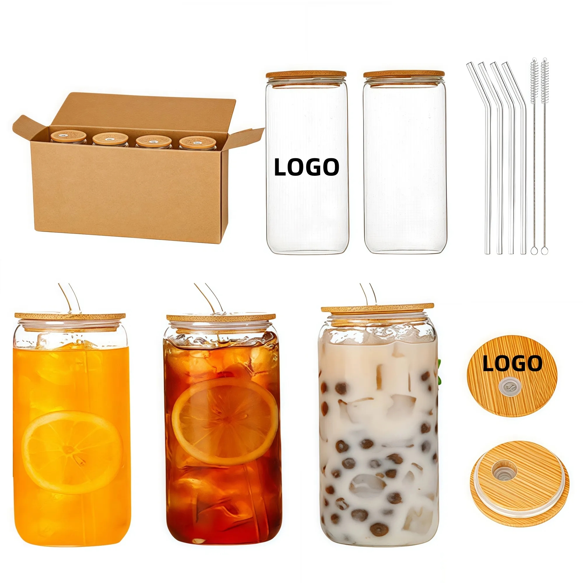16oz Round Transparent Glass Straw Cup 2